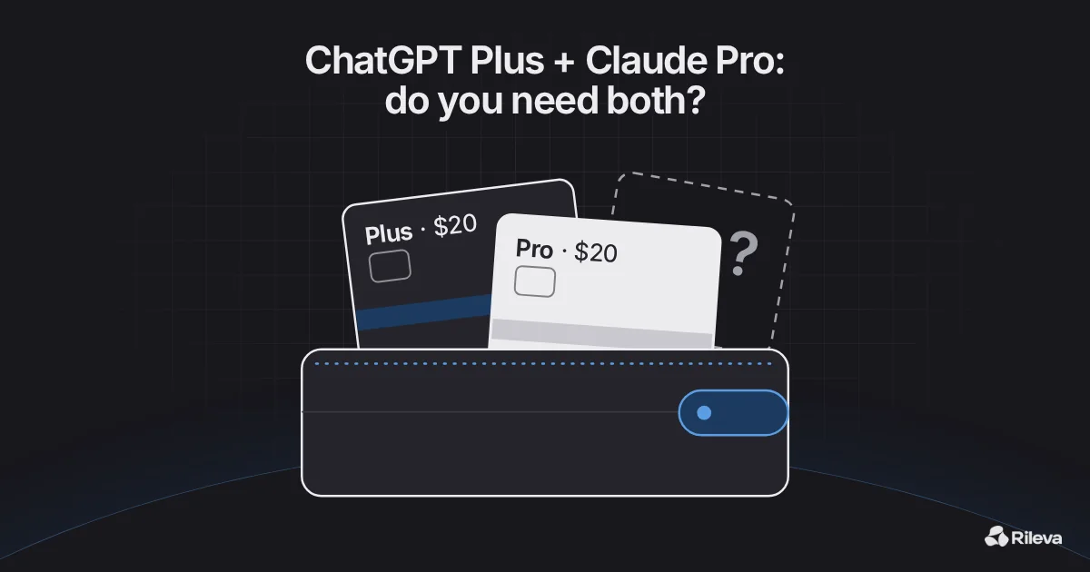 Two subscription cards, ChatGPT Plus and Claude Pro, side by side with a question mark between them, and the title “Do you need both?”
