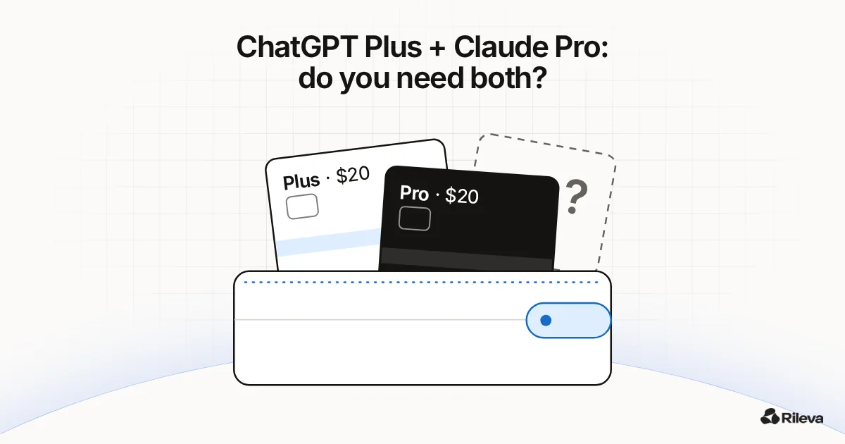 Two subscription cards, ChatGPT Plus and Claude Pro, side by side with a question mark between them, and the title “Do you need both?”